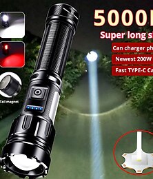abordables -nouvelle lampe de poche led haute puissance xhp50super lumineux usb rechargeable torche 18650 zoom puissant flash lumière lanterne de chasse