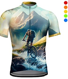 cheap -21Grams Men's Cycling Jersey Short Sleeve Bike Top with 3 Rear Pockets Mountain Bike MTB Road Bike Cycling Breathable Quick Dry Moisture Wicking Reflective Strips Yellow Blue Dark Green Graphic Sports