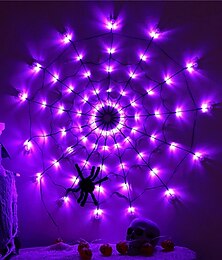 お買い得  -ハロウィーン スパイダーウェブ ライト 60 LED ブラック スパイダー 防水 パープル ネット ライト USB 電源 リモコン 8 モード クモの巣 パーティー 庭 装飾 照明