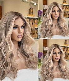 ieftine -păr virgin neprocesat 13x4 perucă cu dantelă în față tunsoare stratificată păr brazilian ondulat blond multicolor perucă 130% 150% densitate cu păr de bebeluș evidențiat / păr balayage 100% virgin