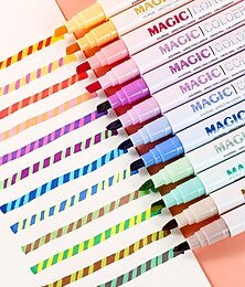 זול -6/12 יחידות סט הדגשות לשינוי צבע קסם, קצה אזמל כפול 12 צבעים רכים טושים פלורסנטים, ציור יומן עט קשת מצויר, קישוט פסחא, ציוד אמנות