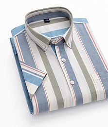 billiga -Herr Skjorta Randig tröja Button Down skjorta Oxford skjorta Rand Bröllop Kontor & Karriär Svart Ljusgrön Kungsblå Blå Kortärmad Tröjkrage Sommar Kläder Mönster