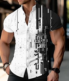 preiswerte -Herren Geometrische Muster Geometrie Hemd leinenhemd Knopfhemd Kurzarm Modisch Designer Brautkleider schlicht Outdoor Casual Sommer Frühling Umlegekragen Bedruckt Schwarz Grün