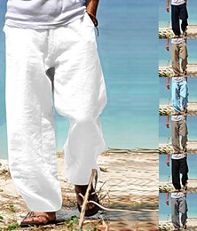 abordables -Homme Pantalon en lin Pantalon pantalon été Pantalon de plage Taille elastique Pantalon de Yoga Fluide Jambe droite Plein Respirable Doux Casual du quotidien Plage Mélange de Lin & Coton Mode