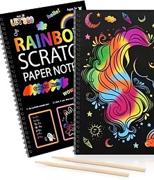 abordables -12 feuilles de cahiers à gratter arc-en-ciel, ensemble de fournitures d'artisanat d'art, kit de papier à dessin couleur pour enfants, jeu d'anniversaire, cadeau de fête, festival, jouet d'activité de