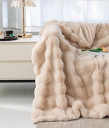 cheap -Super Soft Faux Fur Throw Blanket Royal Luxury Cozy Plush Blanket use for Couch Sofa Bed Chair, Reversible Fuzzy Faux Fur Velvet Blanket