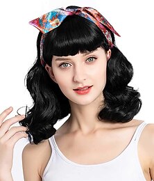 abordables -Perruque cheveux des années 50 rockabilly perruque vintage vague noire perruque pour femme pour cosplay et usage quotidien perruques d'Halloween