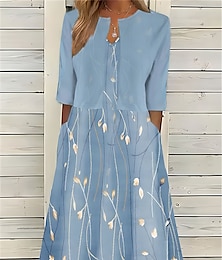 Χαμηλού Κόστους -Γυναικεία Σετ φορέματος δύο τεμαχίων Καθημερινό φόρεμα Φόρεμα εκτύπωσης ΕΞΩΤΕΡΙΚΟΥ ΧΩΡΟΥ Καθημερινά Μοντέρνα Κομψό Τσέπη Στάμπα Μίντι φόρεμα Στρογγυλή Ψηλή Λαιμόκοψη Μισό μανίκι Φλοράλ Κανονικό