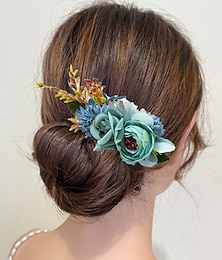 abordables -tela de peine para el cabello otoño boda cumpleaños novia príncipe con tocado floral tocados