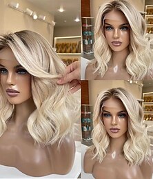 cheap -Unprocessed Virgin Hair 13x4 Lace Front Wig Short Bob Layered Haircut Brazilian Hair Wavy Blonde Multi-color Wig 130% 150% Density Ombre Hair Natural Hairline 100% Virgin  Pre-Plucked For