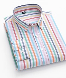 economico -Per uomo Camicie Camicia a righe Camicia abbottonata Camicia Oxford Banda Matrimonio Ufficio e carriera Verde chiaro Blu reale Verde Kaki Manica lunga Colletto Quattro stagioni Abbigliamento Stampa
