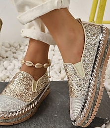 cheap -Women's Sneakers Slip-Ons Canvas Shoes Plus Size Platform Sneakers Platform Loafers Outdoor Daily Solid Color Color Block Summer Crystal Sparkling Glitter Sequin Flat Heel Round Toe Casual Preppy