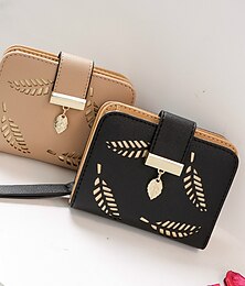 cheap -Fashion Women's Purse Short Zipper Wallet Women Leather 2023 Luxury Brand Small Women Wallets Clutch Bag With Hollow Out Leaves