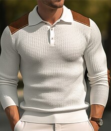 رخيصةأون -رجالي قميص بولو وافل زر يصل العاب الكرة والصولجان فضفاض الرياضة Lapel كم طويل موضة أساسي ألوان متناوبة أزرار الصيف عادي أسود أبيض أزرق ملكي رمادي غامق قميص بولو وافل