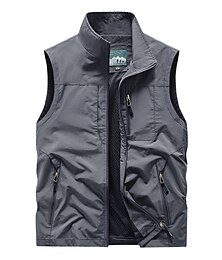 cheap -Men's Vest Daily Wear Modern Contemporary Spring & Summer Basic Elastane Outdoor Solid / Plain Color Zipper Standing Collar Relaxed Fit Wine Grey Black khaki Vest