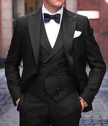 cheap -Black Ivory Pink Men's Prom Suits Wedding Party Beach Wedding Suits Solid Colored 3 Piece Tailored Fit Single Breasted One-button 2024
