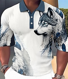 voordelige -Voor heren POLO Shirt Golfshirt dier Wolf Grafische prints Strijkijzer Blauw-Groen Rood blauw Paars Bruin Buiten Straat Lange mouw Afdrukken Kleding Modieus Streetwear Ontwerper Zacht