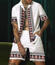 abordables -Homme Imprimé Floral Totem Ethnique 2 pièces Ensembles de chemises Chemise hawaïenne Manche Courte Pantalon court Col cubain Mode Streetwear Hawaïen Extérieur Rue Quotidien Imprimé Été Printemps