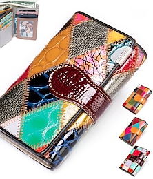 cheap -Women's Wallet Coin Purse Credit Card Holder Wallet Cowhide Shopping Daily Buckle Plaid Patchwork Quilted Oil skin square Oil skin diamond Patent leather square
