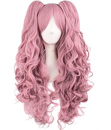 baratos -Peruca de Rabo de Cavalo Loiro Ondulado para Cosplay Jean Jogo Princesa Cabelo Dourado Anime com Rabo de Cavalo Franja Halloween