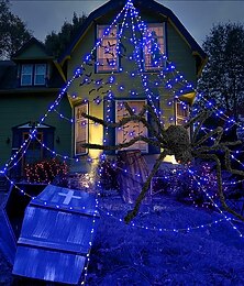 abordables -décorations d'halloween énorme toile d'araignée s'allume avec 400 lumières violettes led toiles d'araignée pour la décoration d'halloween décorations de maison hantée de fête intérieure et extérieure