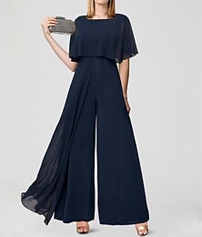economico -Tute Ospite di Matrimonio Elegante Abito Formale Matrimonio Lungo fino al Pavimento Maniche Corte Collo Gioiello Chiffon con Frange 2025 taglia personalizzata gratuita