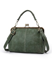 cheap -women vintage handbag kiss lock shoulder purse satchel retro tote messenger bag, green, 1