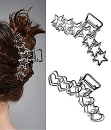 abordables -1 pieza de pinzas de metal para el cabello y2k, pinzas para el cabello con forma de corazón de estrella para mujeres, pinzas para el cabello con diseño antideslizante grande para cabello grueso y