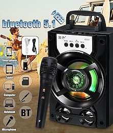 billiga -bluetooth 5.1v portabel pa-högtalare med/utan mikrofon färgskiftande led-ljus uppladdningsbar karaokemaskin stöder tf-kort/usb fm, perfekt för fest