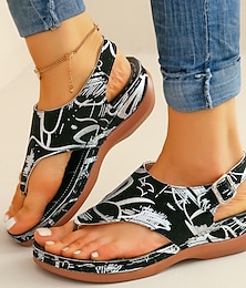 cheap -Women's Wedge Sandals Plus Size Comfort Shoes Summer Open Toe Fashion Casual Minimalism Patent Buckle White Black Sandals