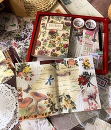 preiswerte -256 Stück/Set Retro-Pflanzen-Aufkleberbuch, kreativer Ins-Stil, Handkonto, Material, Papier, dekorative Aufkleber