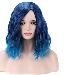 economico -parrucca blu parrucca corta riccia mix parrucca blu bob donne affascinanti ragazze parrucche da spiaggia ondulate parrucche blu per cosplay costume festa parrucche di carnevale