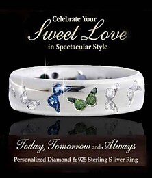 abordables -Anillo de mariposa de diamantes de imitación para mujeres y niñas adolescentes, elegante anillo de compromiso de circonita cúbica plateada, regalo de joyería de aniversario de cumpleaños (azul, 6)