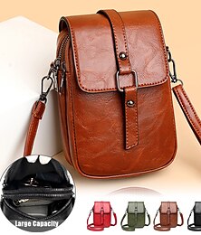 cheap -Women's Crossbody Bag Shoulder Bag Mobile Phone Bag PU Leather Shopping Daily Buckle Zipper Large Capacity Waterproof Lightweight Solid Color Black Red Brown