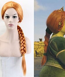 economico -Parrucca da donna Shrek Princess Fiona The Monster Finona Gioco di ruolo Parrucca arancione con capelli intrecciati Parrucche di Halloween
