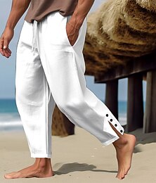 abordables -Homme Pantalon en lin Pantalon pantalon été Pantalon de plage Bouton Cordon Taille elastique Plein Confort Respirable Toute la longueur Casual du quotidien Vacances Mélange de Lin & Coton Mode Style