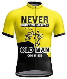 abordables -Homme Maillot de cyclisme Graphique Lettres & Chiffres Ne sous-estimez jamais un vieil homme Manche Courte Cyclisme Maillot Top avec 3 poches arrière VTT Vélo tout terrain Cyclisme sur route Séchage