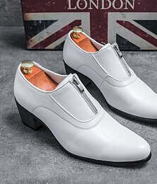 levne -pánské bílé boty Oxford z umělé kůže na zip - nazouvací společenské společenské boty se špičatou špičkou na nízkém podpatku pro svatby a obchodní akce