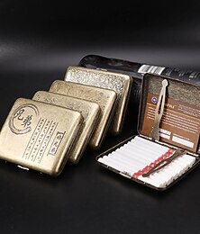Недорогие -старинный портсигар с обеими сторонами, открытый для поддержки поколения бронзового конденсированного цветка, металлический резной откидной верх (может вместить 20 сигарет)