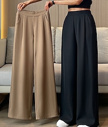 ieftine -Pentru femei Costume Picior Larg Pantaloni Simplu Maillard Buzunar Umflat Lungime totală Micro-elastic Talie Înaltă Elegant Modă Muncă Stradă Negru Albastru M L Vară Toamnă