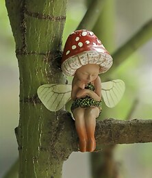 お買い得  -屋外睡眠小さな森キノコ妖精樹脂像装飾、ミニ手描き樹脂工芸品装飾ホームガーデンオフィス用