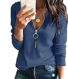 preiswerte -Bluse Damen Denim Blue Schwarz Solide / einfarbig Reißverschluss Täglich Basic S