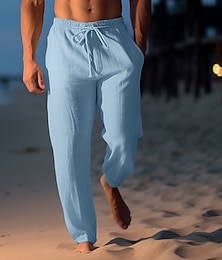 ieftine -Bărbați Pantaloni de in Pantaloni Pantaloni de vară Pantaloni de plajă Cordon Talie elastică Picior drept Simplu Confort Respirabil Casual Zilnic Concediu Modă Stil Clasic Kaki Deschis Negru