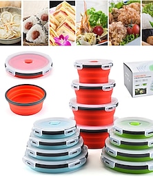 Недорогие -Collapsible Food Storage Containers with Lids, Silicone Round Collapsible Bowls Collapsible Kitchen Items for Camping Hiking Microwave Dishwasher Freezer