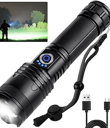 abordables -Lampes de poche rechargeables à lumens élevés, lampe de poche tactique à led super lumineuse de 200 000 lumens, 5 modes étanches IPX6, puissantes lampes de poche portables pour le camping d'urgence en