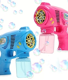 abordables -1 pc pistolet à bulles automatique machine à bulles rouge et bleu modèles compartiment de la batterie soufflant électrique bulle jouets créatif petit cadeau accessoire de vacances fête d'anniversaire