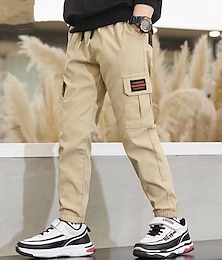 tanie -Dzieci Dla chłopców Spodnie Spodnie cargo Spodnie Kieszeń Jednokolorowe Oddychający Komfort Spodnie Na zewnątrz Moda Nowoczesne Codzienny Czarny Khaki Wysoka talia