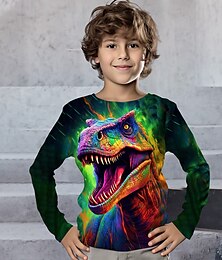 cheap -Boys 3D Graphic Animal Dinosaur T shirt Tee Long Sleeve 3D Print Summer Spring Fall Sports Fashion Streetwear Polyester Kids 3-12 Years Outdoor Casual Daily Regular Fit
