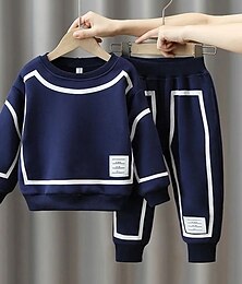 preiswerte -2 Stück kinderkleidung Jungen Set aus Kapuzenpullover und Jogginghose Kleidungsset Outfit Streifen Langarm Baumwolle Set Outdoor Sport Modisch Täglich Frühling Herbst 3-7 Jahre Marineblau Hellgrau