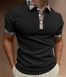お買い得  -男性用 ボタンアップポロ ポロシャツ カジュアル スポーツ ラペル 半袖 ファッション ベーシック カラーブロック パッチワーク ボタン 夏 レギュラー ブラック ホワイト ルビーレッド ブラウン ボタンアップポロ